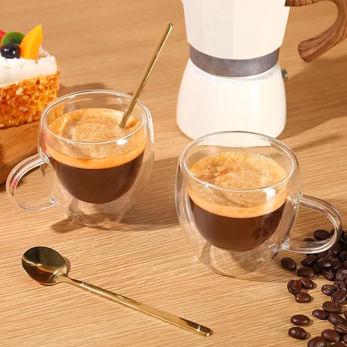 VENVENWEAVS Espresso Cups Set Of 2, Double Wall 5OZ Hand Blown Espresso Shots - Image 4