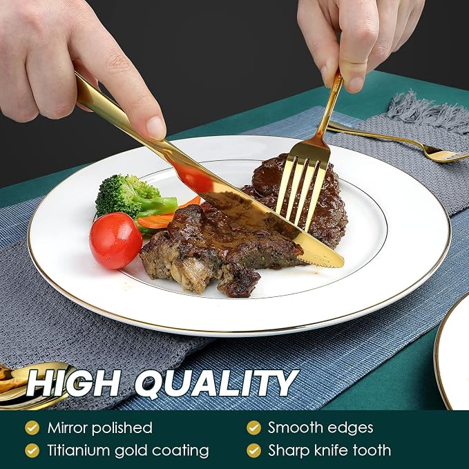 Gold Silverware Set for 8, OGORI 45-Piece Stainless Steel Flatware Set - Image 5