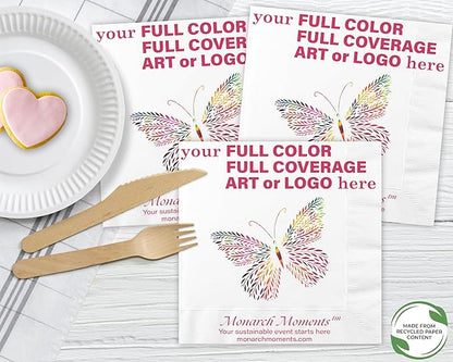Custom Dinner Napkins - Personalized Recycled Paper Content Napkins - Eco-friendly & Full-Color Digital Printed - Events & Celebrations - Pack of 50 - Coin Edge Embossed Full Coverage, 8"x 8"