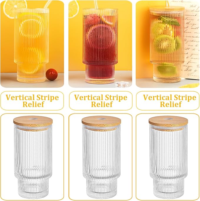 6 Pcs 16oz Ribbed Glass Cups - Image 8
