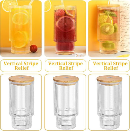 6 Pcs 16oz Ribbed Glass Cups - Image 8