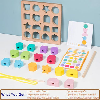 Activities for Dementia Patients, Memory Cognitive Games for Seniors, 3-in-1 Shape Matching Alzheimers Products for Elderly, Beads Sequencing Lacing Busy Box Board Gadgets Gifts