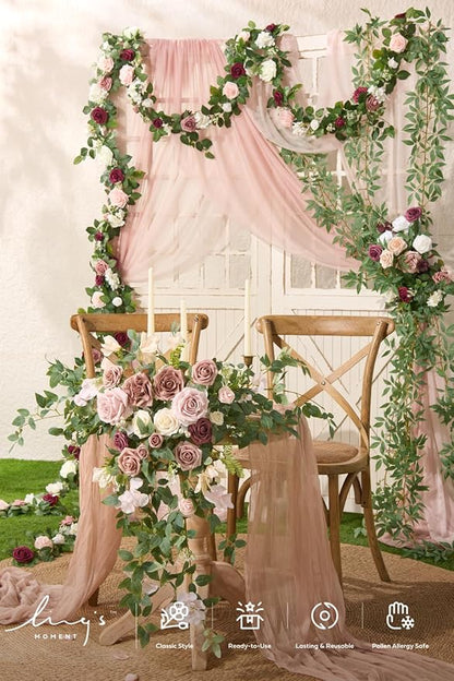 Ling's Moment Pink Gauze Cheesecloth Table Runner, 14FT | Blush Sheer Cheese - Image 4
