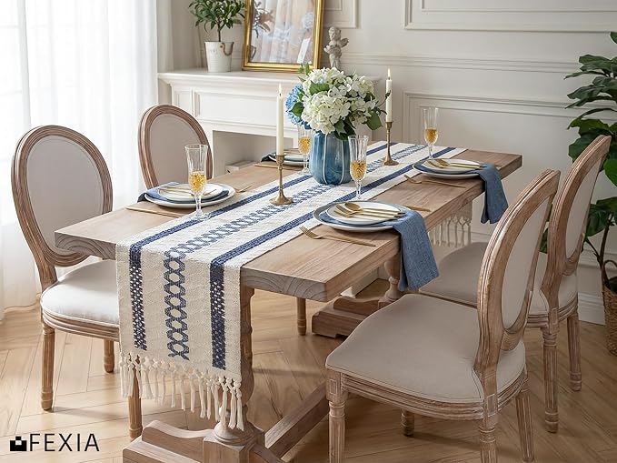 Fall Blue Table Runner for Coffe Table Home Boho Decor 12x72 Inch | 72 Inches - Image 3
