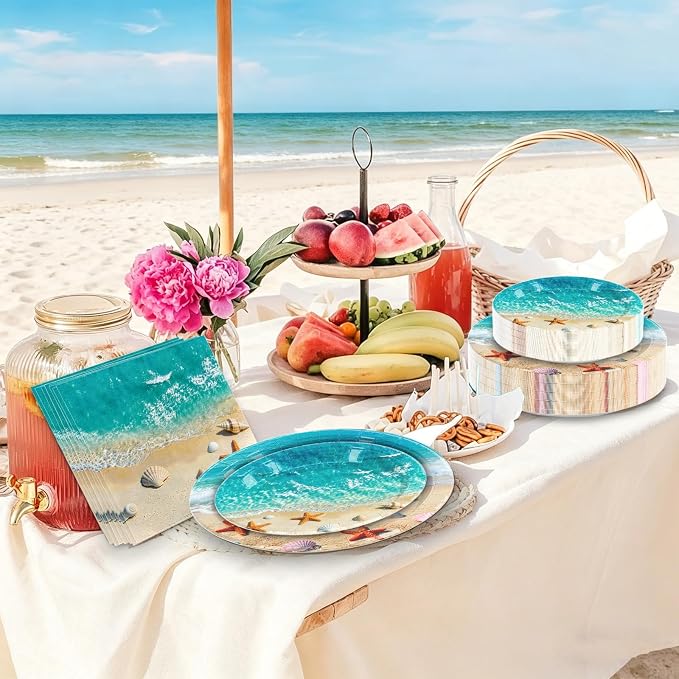 180Pcs Beach Ocean Party Plates and Napkins Set, Serves 60 | Under The Sea - Image 2