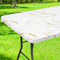 Smiry Rectangle Table Cloth Cover, Waterproof Elastic Fitted Picnic Tablecloth for 6 Foot Tables, Wipeable Flannel Backed Vinyl Tablecloths for Camping, Dining, Outdoor (White, 30" x 72")