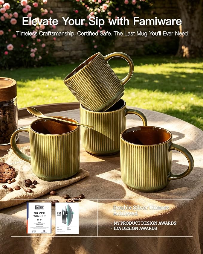 famiware Coffee Mug Set for 4, Star 12 oz Catering Mugs Cup Set - Image 5