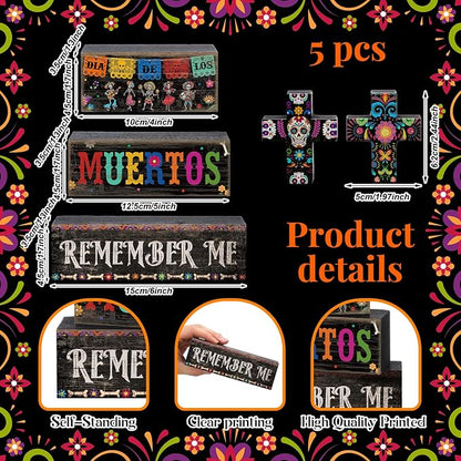 Moucuny 4 Pcs Day of the Dead Table Decorations Day of the Dead Cross - Image 6