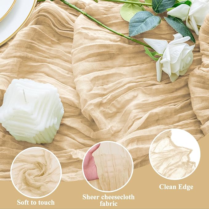 Cheesecloth Table Runner 10FT Sand Boho Gauze Rustic Sheer Table Runners | - Image 3