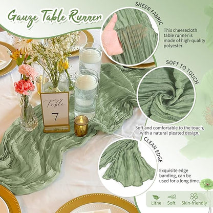 Showgeous 18 Pack Sage Green Cheesecloth Table Runner, 17 x 108 Inches | Boho - Image 3