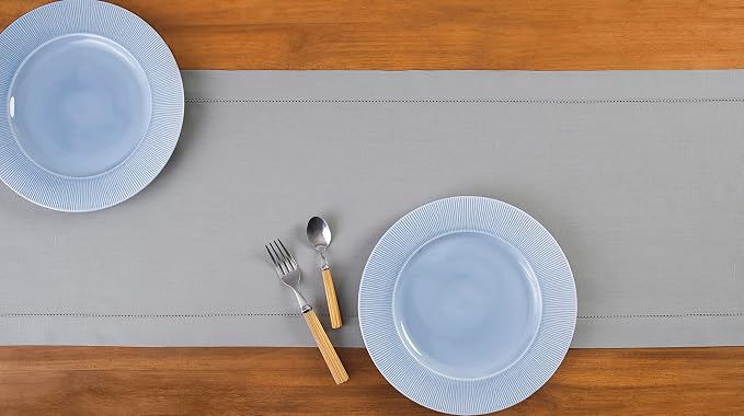 Solino Home Cotton Linen Dining Table Runner Light Grey Woven, 14 x 36 in | - Image 4