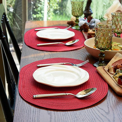 Noctiflorous Oval Braided Placemats Set of 8 Woven 12x18 Inch Non Slip Washable Heat Resistant Place Mats Round Tablemats for Dining Kitchen Party Daily Table Decor Dinner Mats (Red, 8)