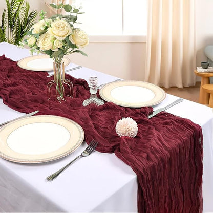 6 Pack 10Ft Burgundy Cheesecloth Table Runner 23 x 120 Inch | Gauze Rustic Boho - Image 2