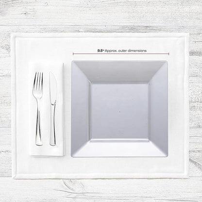 Smarty Had A Party 120 Elegant Disposable Plastic Dinnerware, 9.5" Heavy Duty Fancy Square Clear Plates for Parties and Events, Durable Supplies for All Occasions