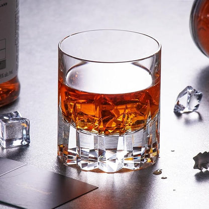 KAMMAK Crystal Whiskey Glasses Set of 2, Handcrafted 7.78oz Old Fashioned Glasses Stemless, Luxury Hand Blown Cocktail Glasses, Scotch Cup for Women, Men Gift for Bourbon Barware, Home Bar