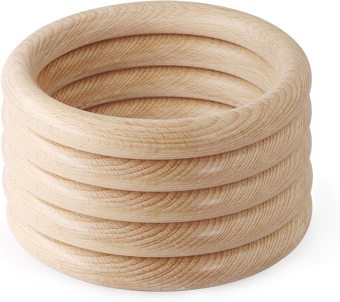 FoDau770 5pcs Natural Beech Wooden Rings, Unfinished Solid Wood Rings Heavy by FoDau770
