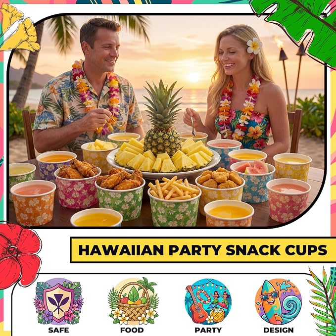 CHENGU 60 Pcs 9 oz Hawaiian Hibiscus Flower Paper Snack Cups, Disposable Floral - Image 6