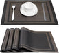 DACHUI Placemats Set of 6, Linen Look Woven Place Mats, Water Resistant, Heat Resistant, Washable, Durable Table Mats (Black Gold)