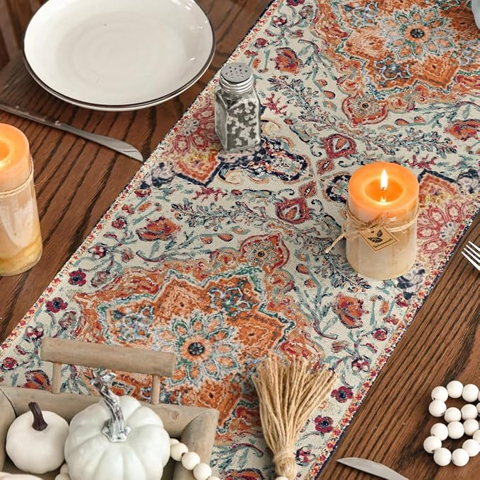 Artoid Mode Boho Bohemia Style Orange Table Runner, Country Rustic Farmhouse - Image 3