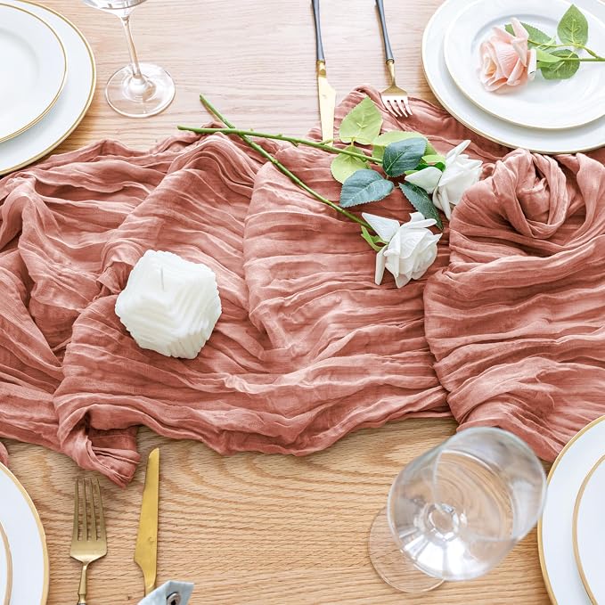 Cheesecloth Table Runner Dark Rose 10FT Boho Gauze Runner, 2 Pack | 120 Inch - Image 5