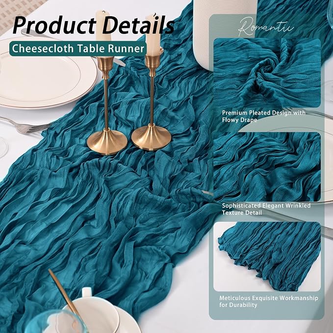 8 Pack Teal Cheesecloth Table Runner 17x108 inch | Boho Gauze Cheese Cloth - Image 4
