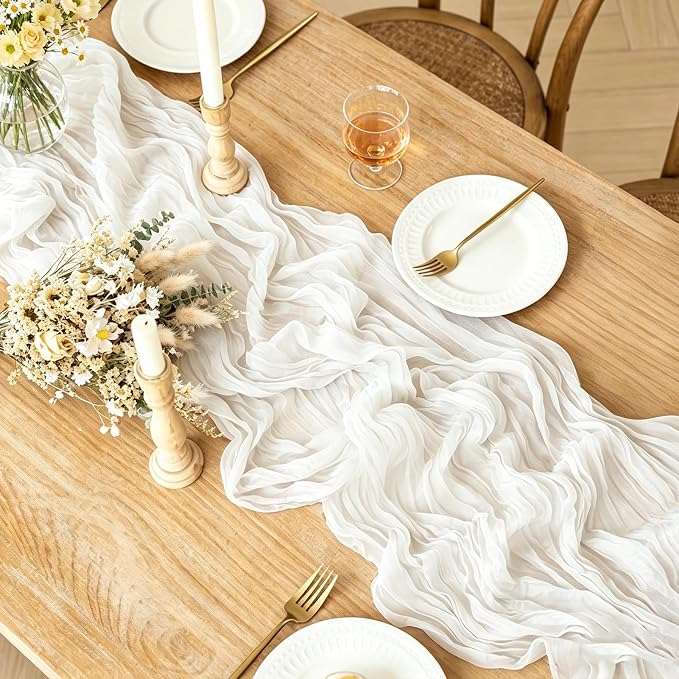 3Pcs Ivory White Table Runner, 10FT Rustic White Table Runner 35*120inch Boho - Image 2