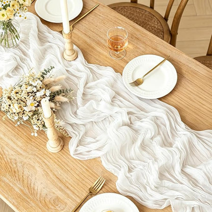 6Pcs Ivory White Table Runner, 10FT Rustic White Table Runner 35*120inch Boho - Image 2