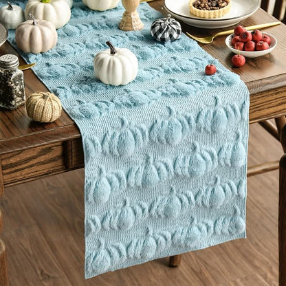 Artoid Mode Blue Soft Faux Fur Pumpkins Fall Table Runner 13x72 Inch | Seasonal by ArtoidMode