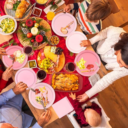 180Pcs Pink Party Supplies Paper Plates and Napkins Serve 60 | Disposable - Image 5
