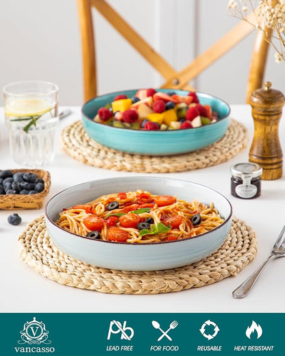 vancasso Pasta Bowls Set of 4, 46 oz Ceramic Salad Serving Bowls and Soup Bowls - Image 3