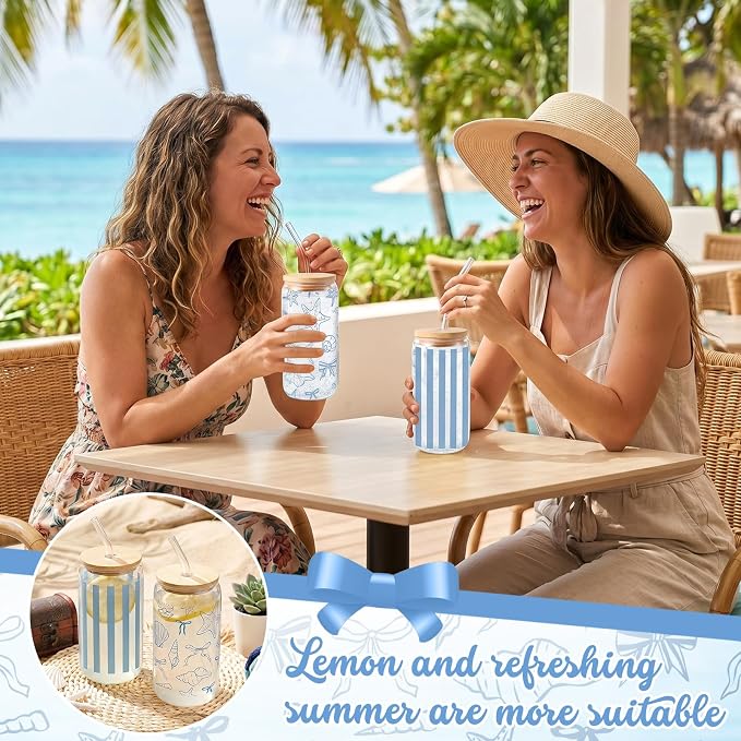 Sliner 2 Pcs Coastal Glass Cups Beach Ocean Tumblers - Image 3