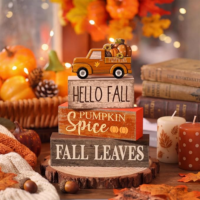 Moucuny 4 Pcs Fall Decoration for Home Fall Truck Decor Thanksgiving Tiered - Image 2