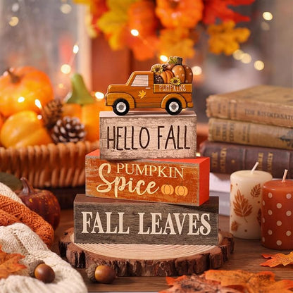Moucuny 4 Pcs Fall Decoration for Home Fall Truck Decor Thanksgiving Tiered - Image 2