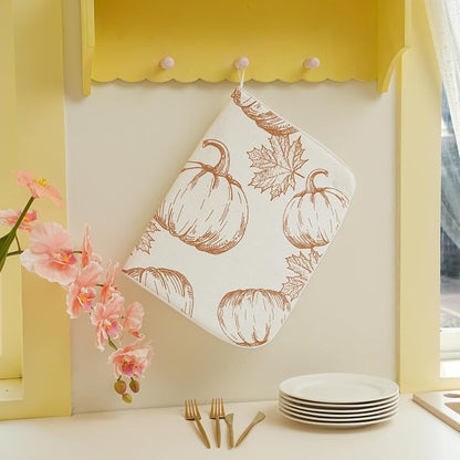 Fall Pumpkin Dish Drying Mat for Kitchen Counter 18x24 Inch Burnt Orange - Image 4