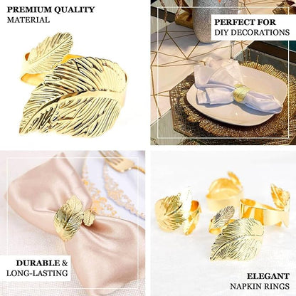 Efavormart 4 Pack | Metallic Gold Ornate Leaf Napkin Rings, Linen Napkin Holders - Image 4
