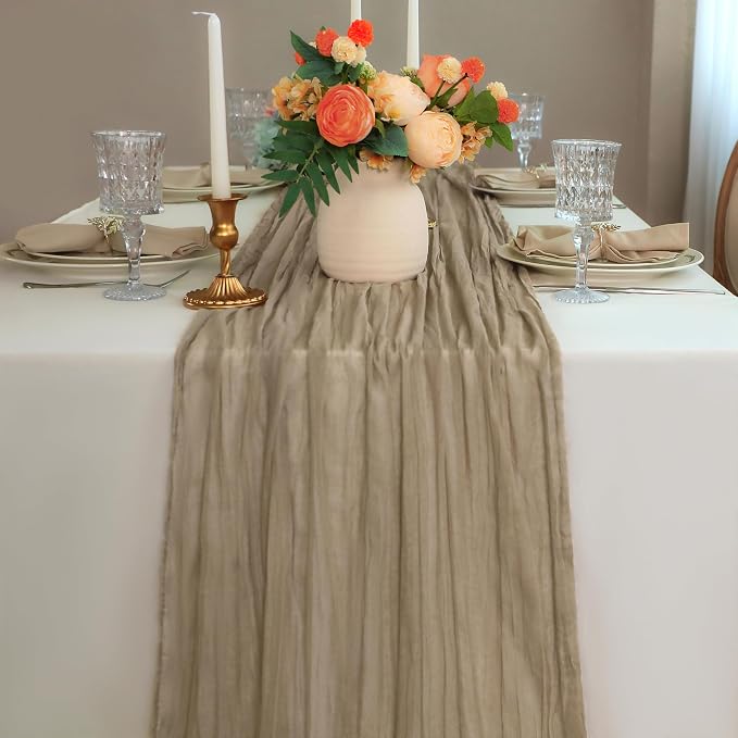 Snowkingdom 6 PCS Nude Brown Cheesecloth Table Runner, Taupe Light Tan 120 inch - Image 7