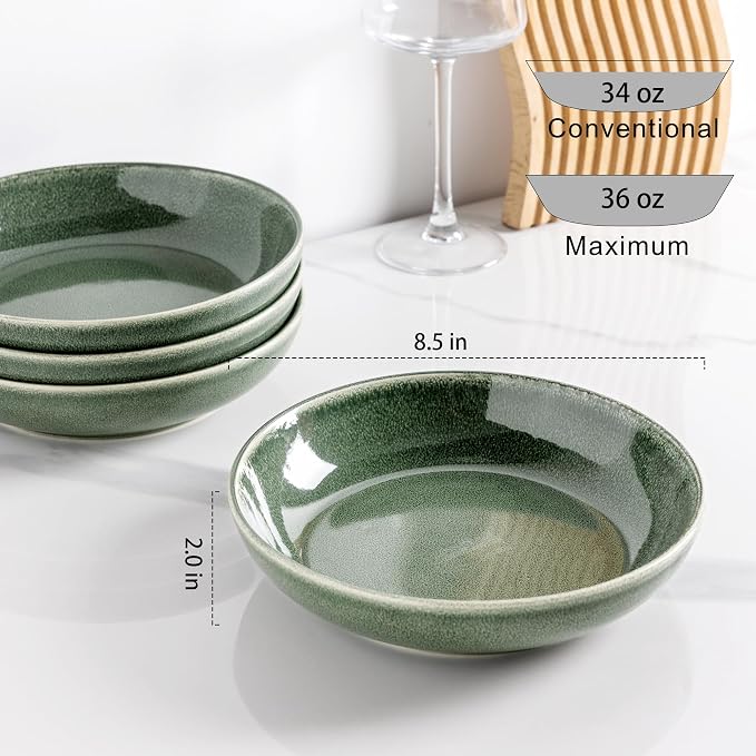 AmorArc 8.5’’ Ceramic Pasta Bowls Set of 4, 36oz Large Stoneware Bowls Set | - Image 2