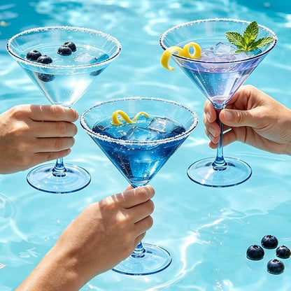 Plastic Martini Glasses Set of 12, 9 oz Blue Cocktail Cups | Unbreakable - Image 6