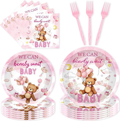96 Pcs We Can Bearly Wait Baby Shower Decorations, Bear Tableware Set | by EoBeCy
