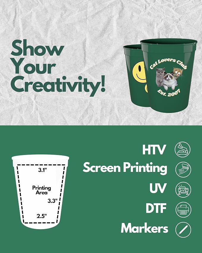 PartyPrints 100 Pack 16 oz Kelly Green Reusable Blank Plastic Cups, Stadium - Image 3