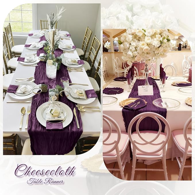 3 Pack Dark Purple Cheesecloth Table Runner, 17 x 108 inch, Semi Sheer Boho - Image 6