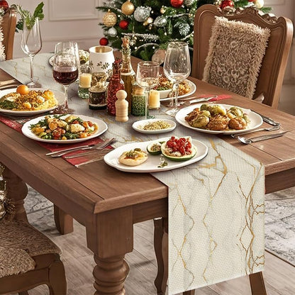 Marble Burlap Table Runner Seasonal Spring Fall Kitchen Dining Linen Table - Image 3