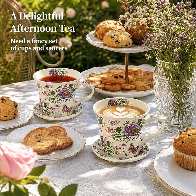 DOWAN 14 oz Coffee Mug and Saucer Set, Ceramic Mug - Image 3