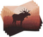 Ambesonne Moose Place Mats Set of 4, Antlers in Wild Alaska Forest Rusty Abstract Landscape Design Deer Theme Woods, Washable Fabric Placemats for Dining Table, Standard Size, Peach Brown