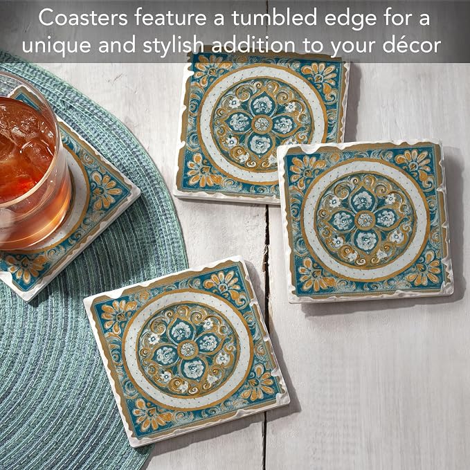 Thirstystone Medallion 4 Pack Tumbled Tile Stone Coasters | 4" Square, - Image 2