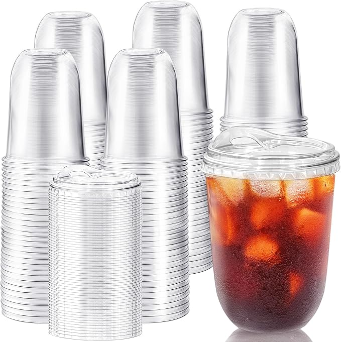 100 Pack 16 oz Clear Plastic Iced Coffee Cups by Alaeseje