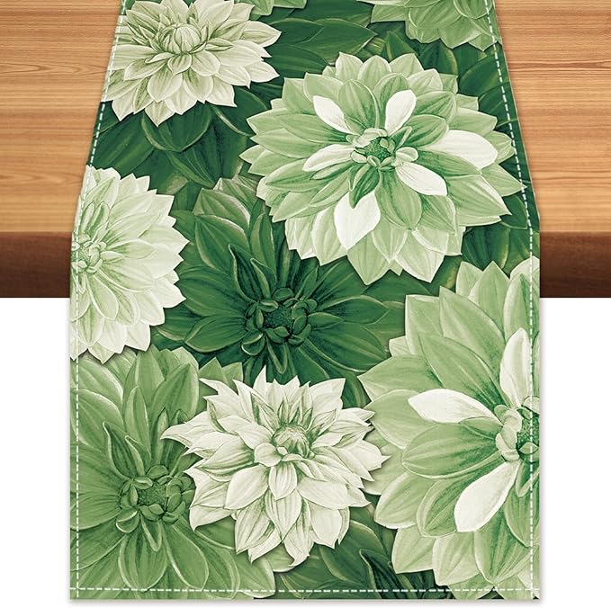 Green Dahlia Flower Table Summer Runner Sage Green Burlap Table Runners by BEAUTYROMANCEFORYOURLIFE