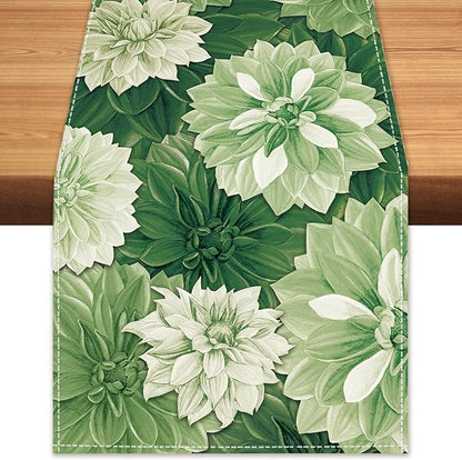 Green Dahlia Flower Table Summer Runner Sage Green Burlap Table Runners by BEAUTYROMANCEFORYOURLIFE