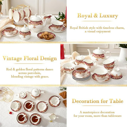 DUJUST 22 pcs Royal Vintage Porcelain Tea Set - Image 4