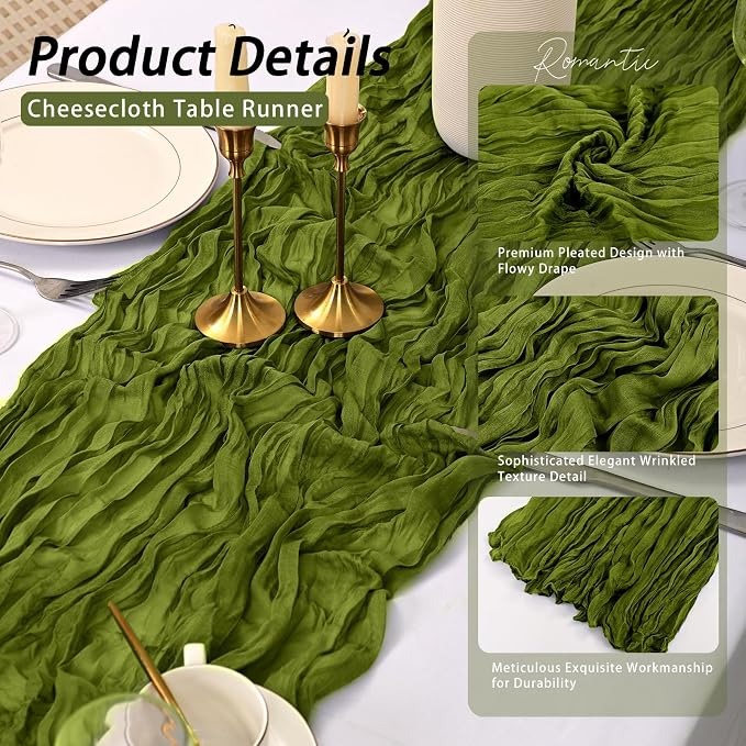 8 Pack Olive Green Cheesecloth Table Runner 17x108 inch | Boho Gauze Cheese - Image 4